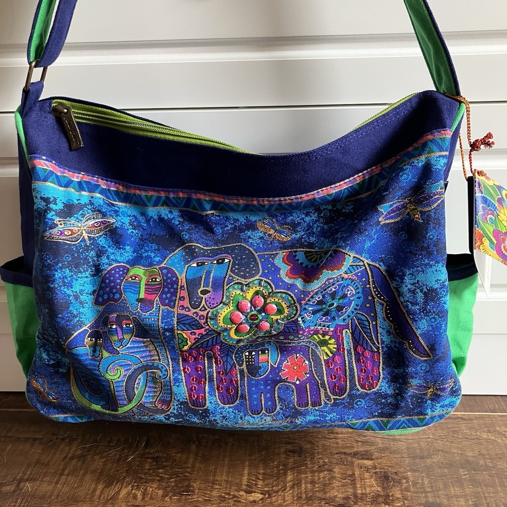 NWT Laurel Burch Elephant Medium Canvas Tote Bag Sun N Sand Art Handbag LB4852